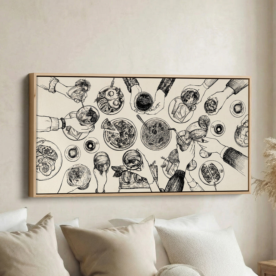 Wide Wall Art Overhead Dinner Table Scene Statement Wall Decor For Dining Room