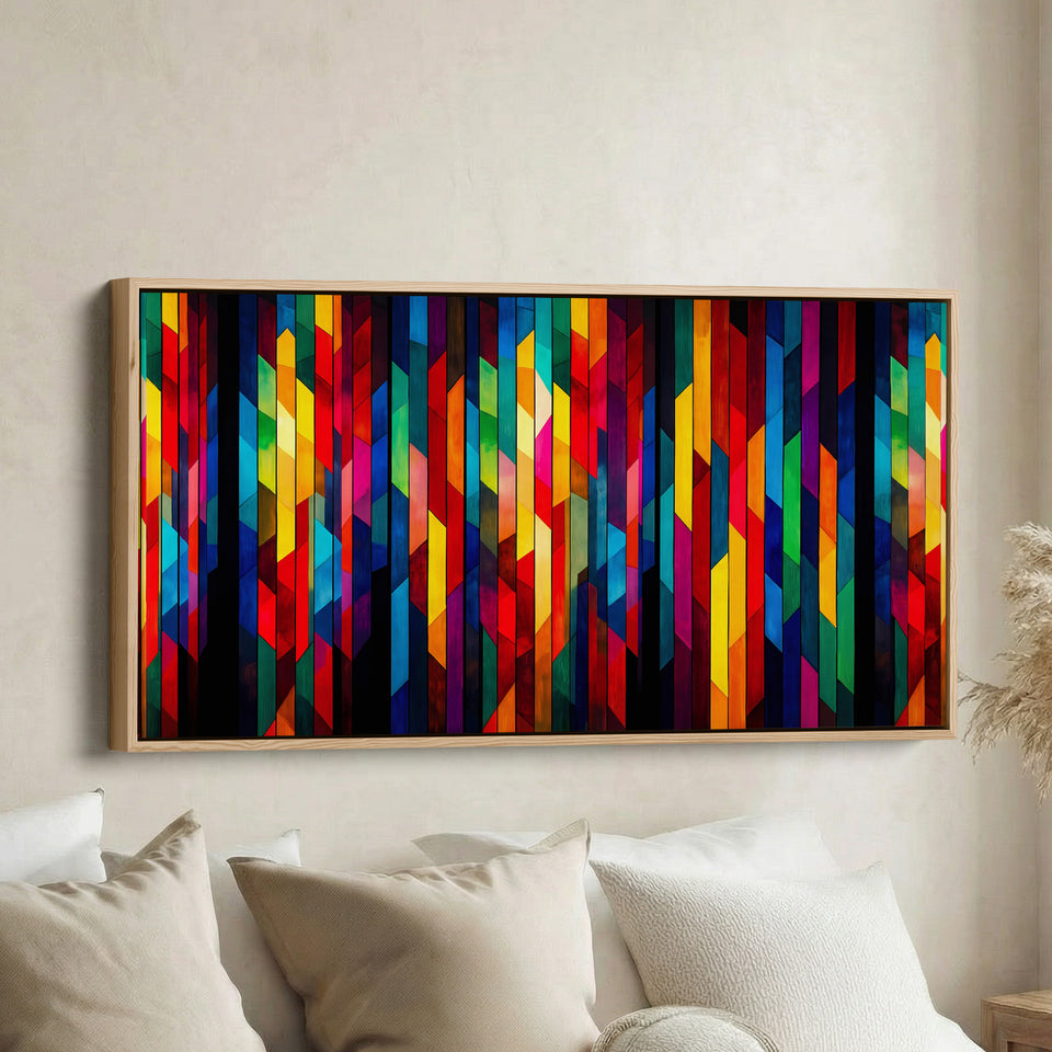 Horizontal Wall Art Colourful Geometric Pattern Statement Wall Decor Living Room