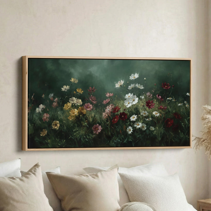 Panoramic Wall Art Mixed Garden Flowers Framed Canvas Print For Kitchen