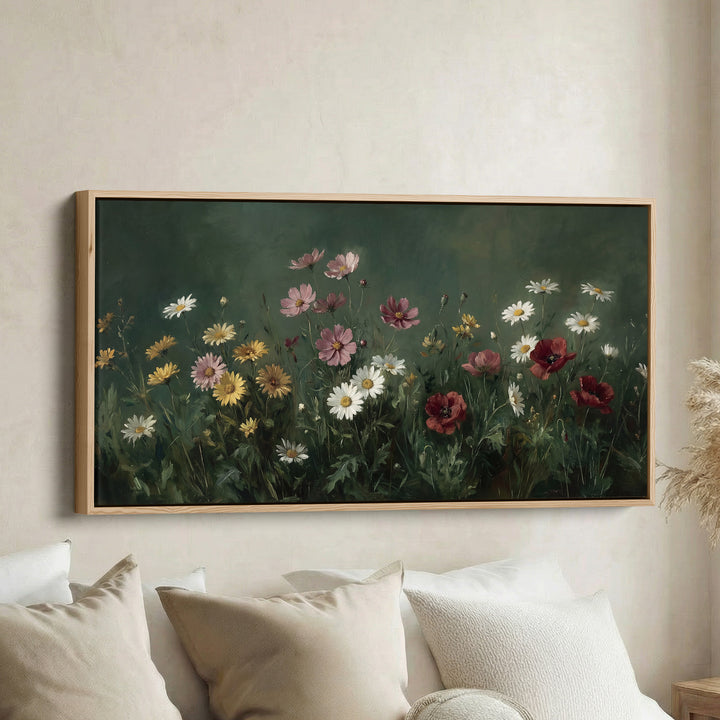 Horizontal Wall Art Mixed Meadow Flowers Horizontal Canvas Print For Living Room