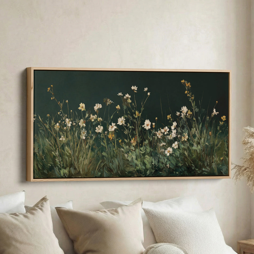 Wide Wall Art White Wildflowers Extra Wide Canvas For Bedroom