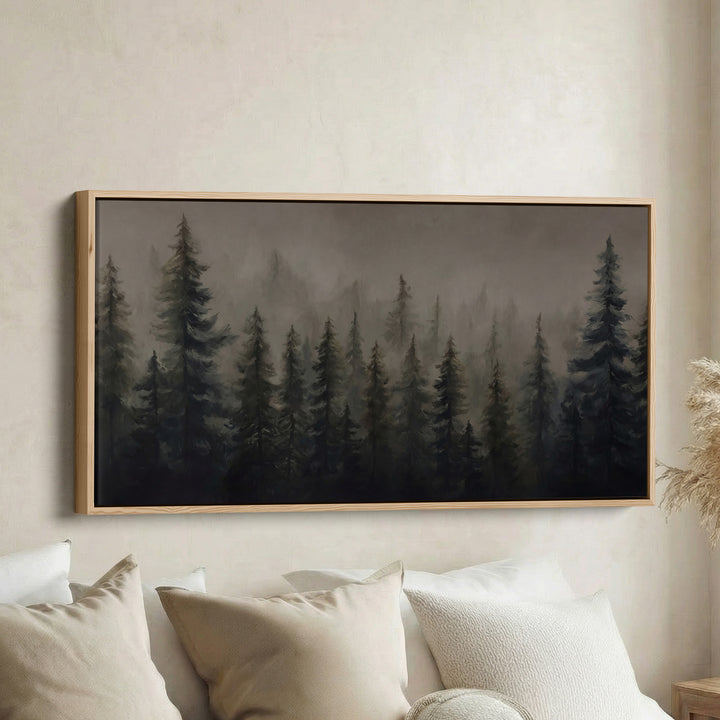 Large Wall Art Misty Pine Forest Panoramic Canvas Print For Office