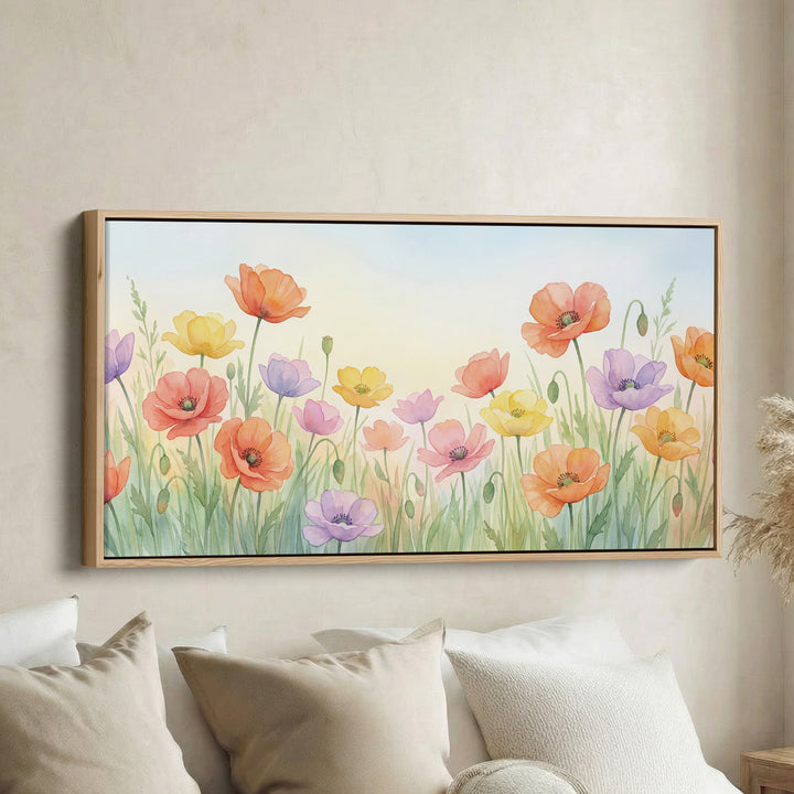 Panoramic Wall Art Pastel Poppy Flowers Statement Wall Decor For Kitchen