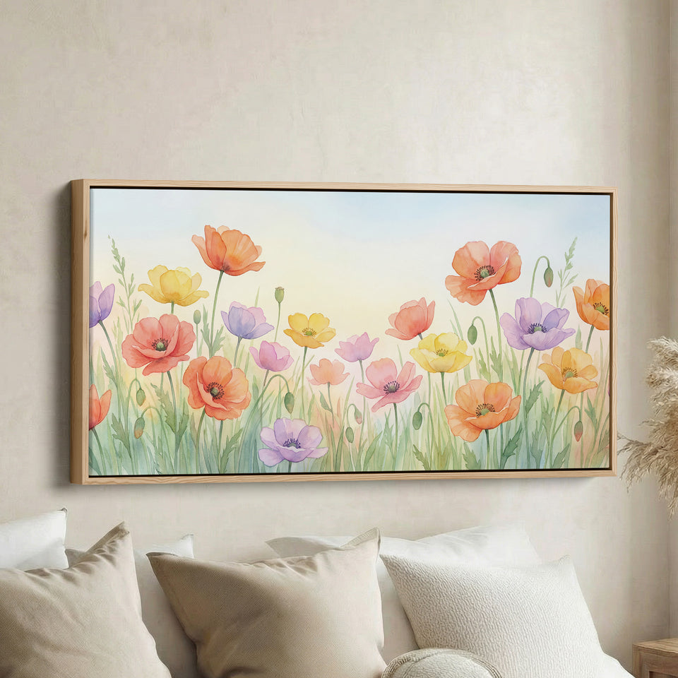 Panoramic Wall Art Pastel Poppy Flowers Statement Wall Decor For Kitchen