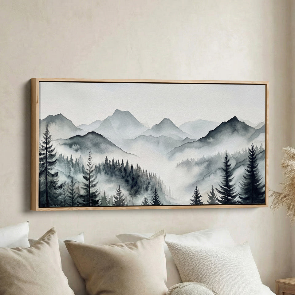 Horizontal Wall Art Layered Mountain Silhouettes Statement Wall Decor For Bedroom