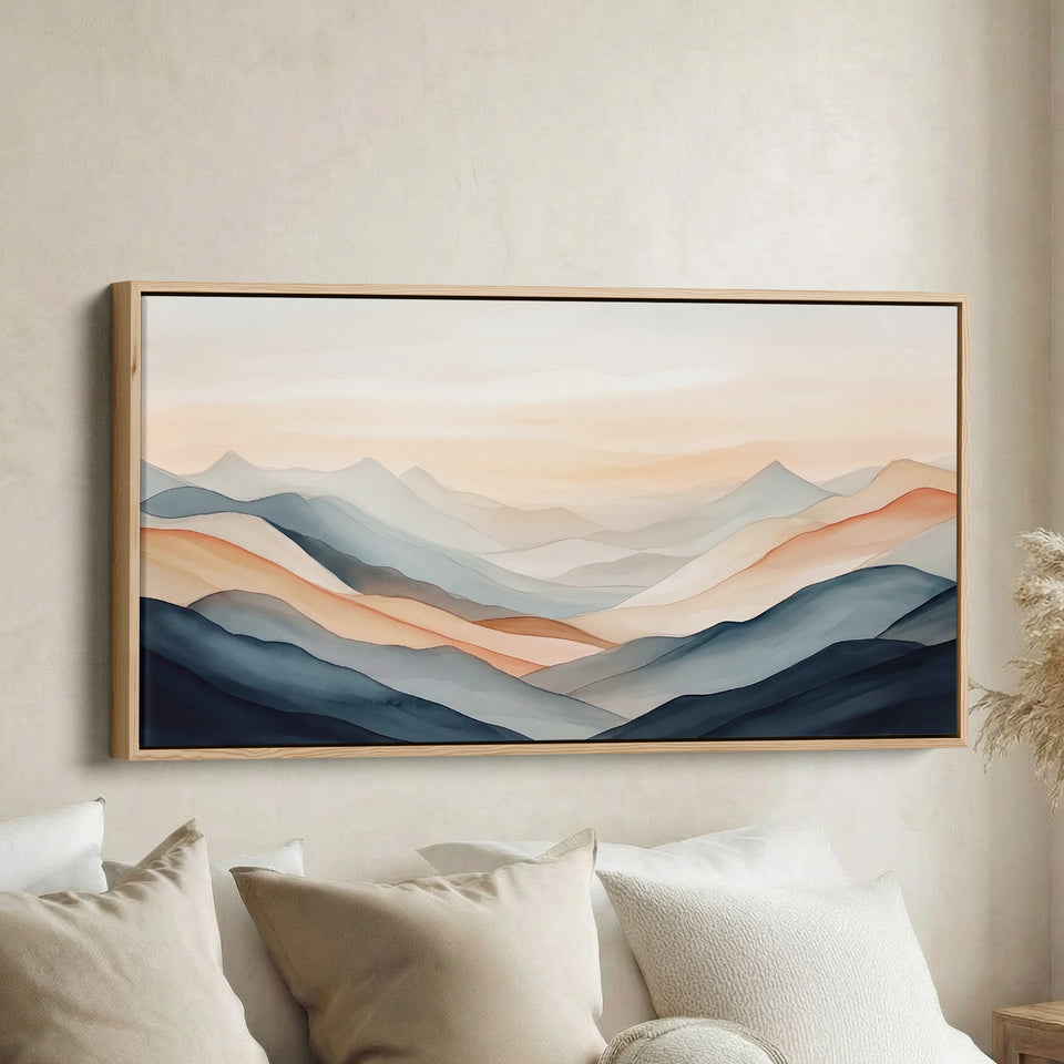Layered Mountains Above Bed Wall Art Panoramic Canvas Print Living Room