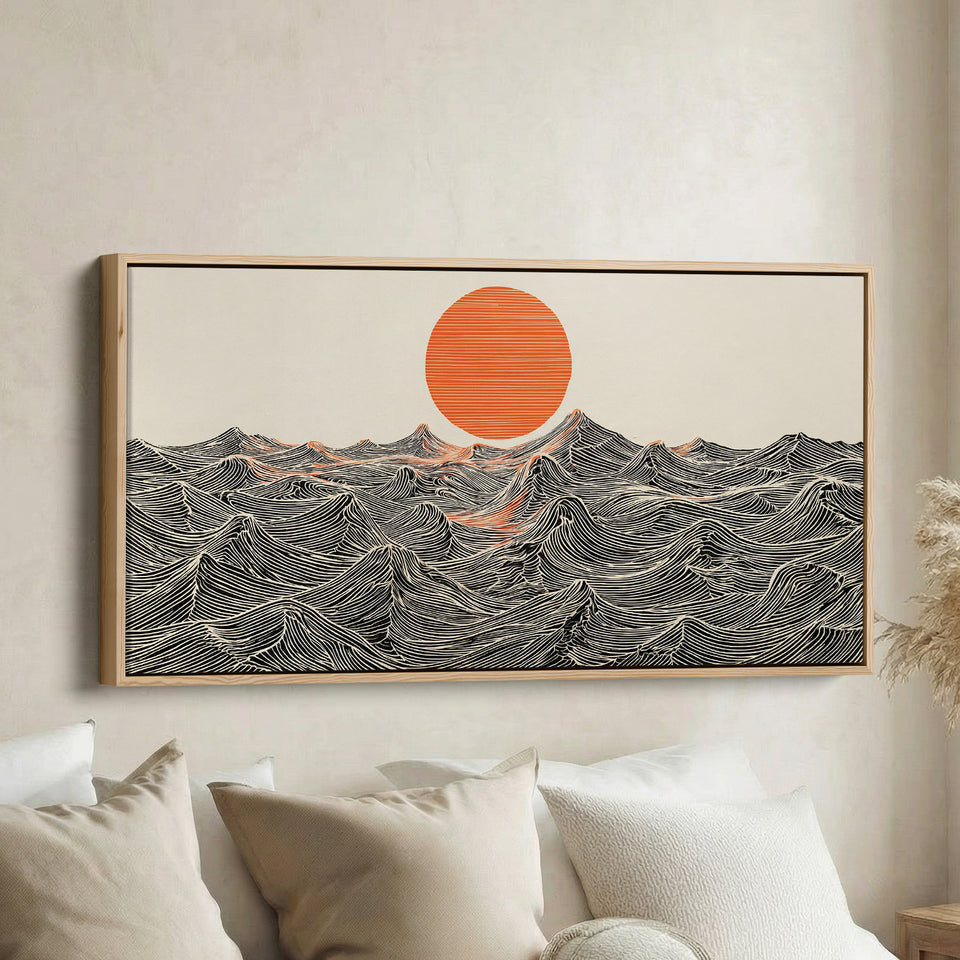Graphic Waves Bedroom Wall Art Extra Wide Canvas For Bedroom