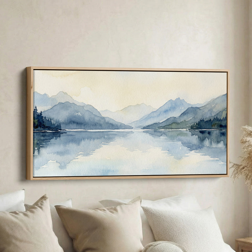 Misty Lake Mountains Wide Canvas Oversized Wall Decor Living Room