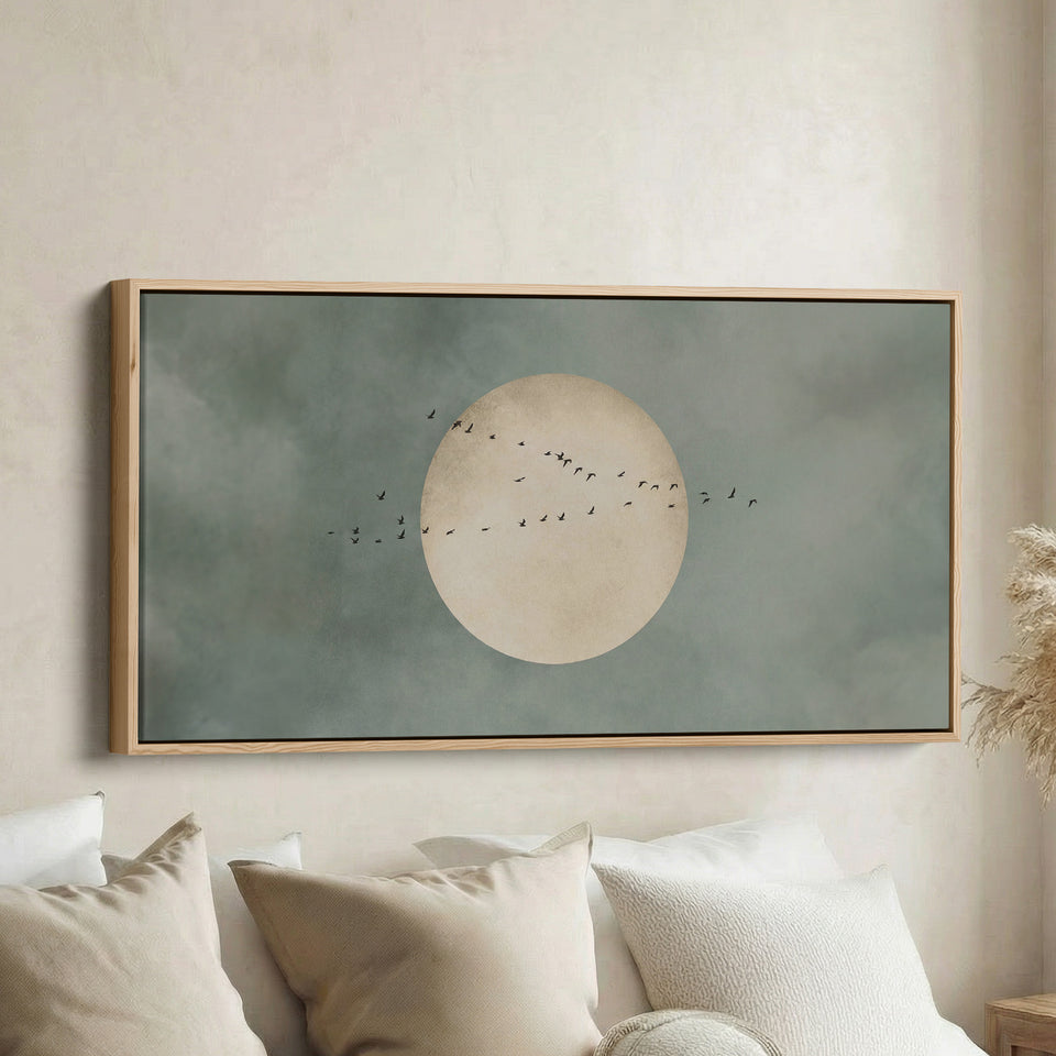 Birds And Moon Panoramic Wall Art Statement Wall Decor Hallway