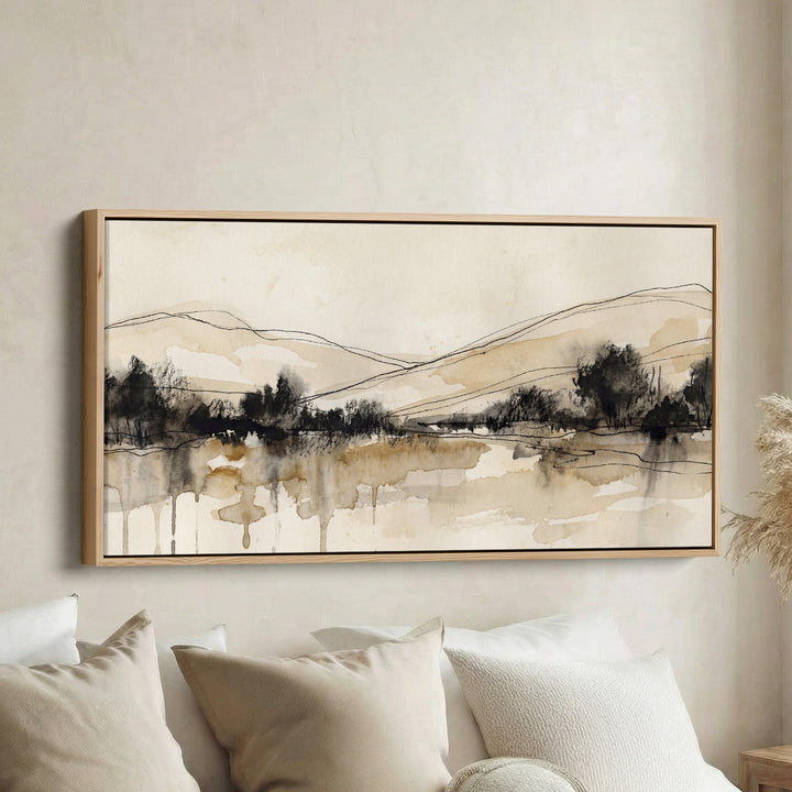 Minimal Ink Landscape Long Wall Art Panoramic Canvas Print Living Room