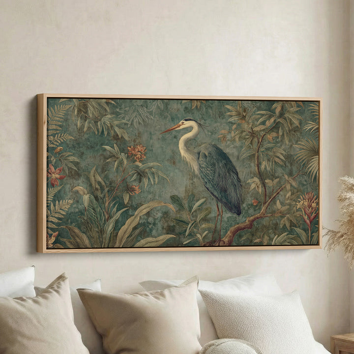 Blue Heron Above Soft Wall Art Horizontal Canvas Print For Hallway