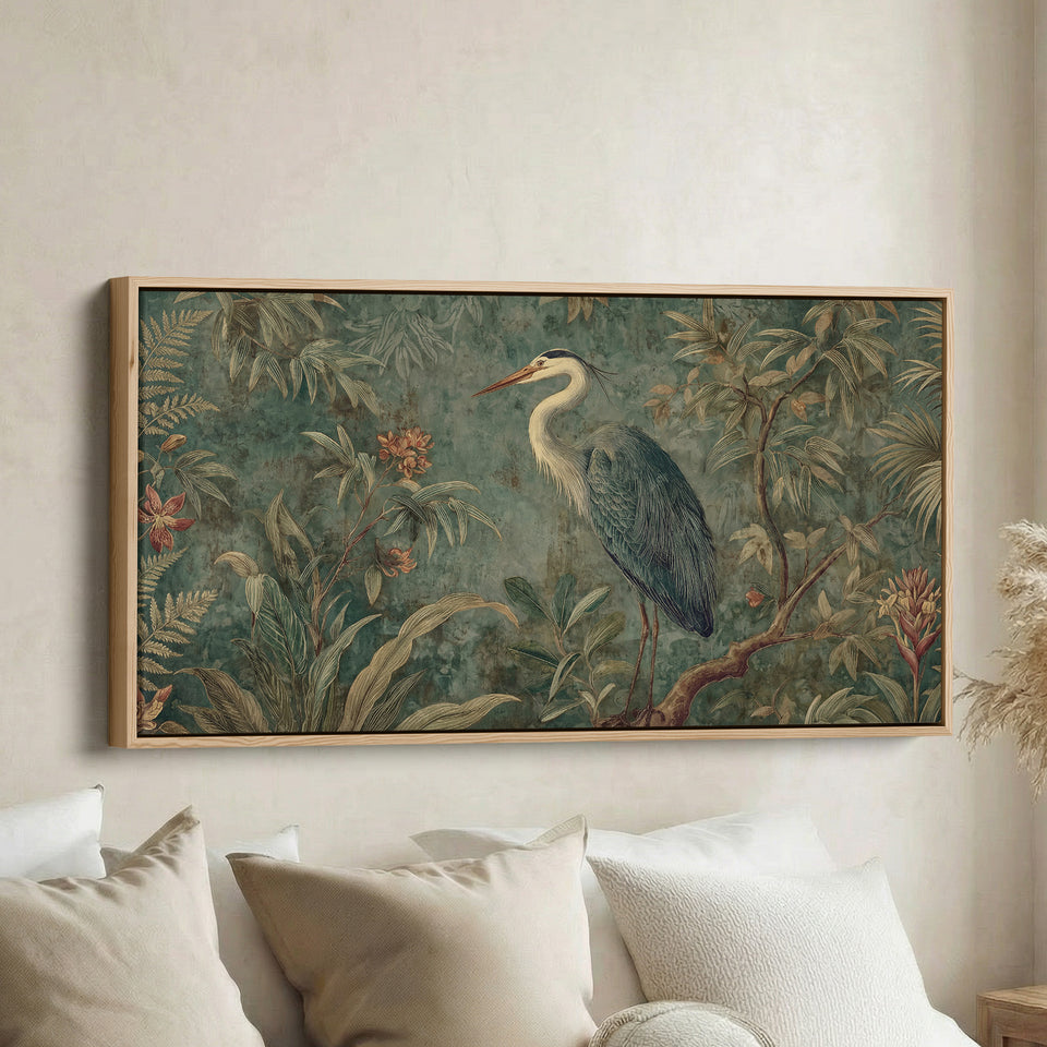 Blue Heron Above Soft Wall Art Horizontal Canvas Print For Hallway