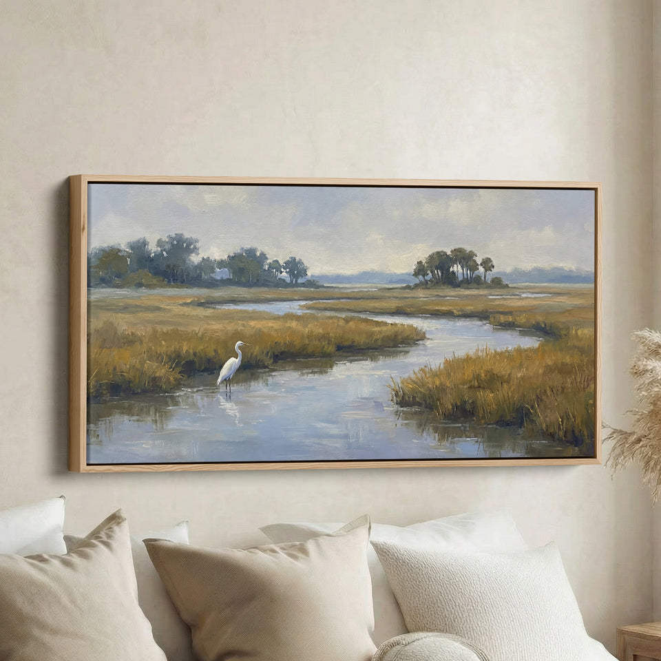 Marshland River Wide Canvas Panoramic Canvas Print For Living Room