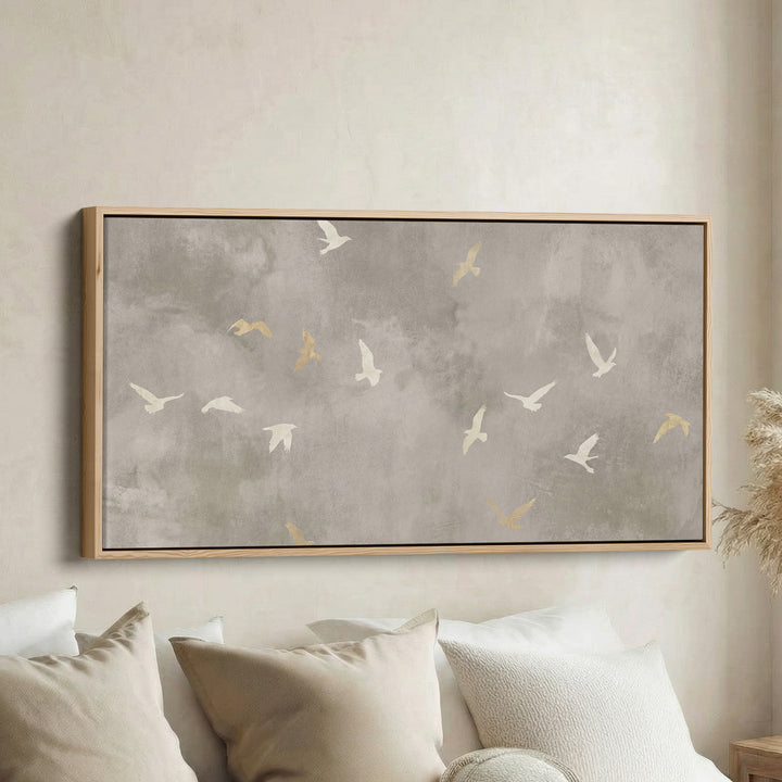 Bird Silhouettes Long Wall Art Horizontal Canvas Print For Hallway