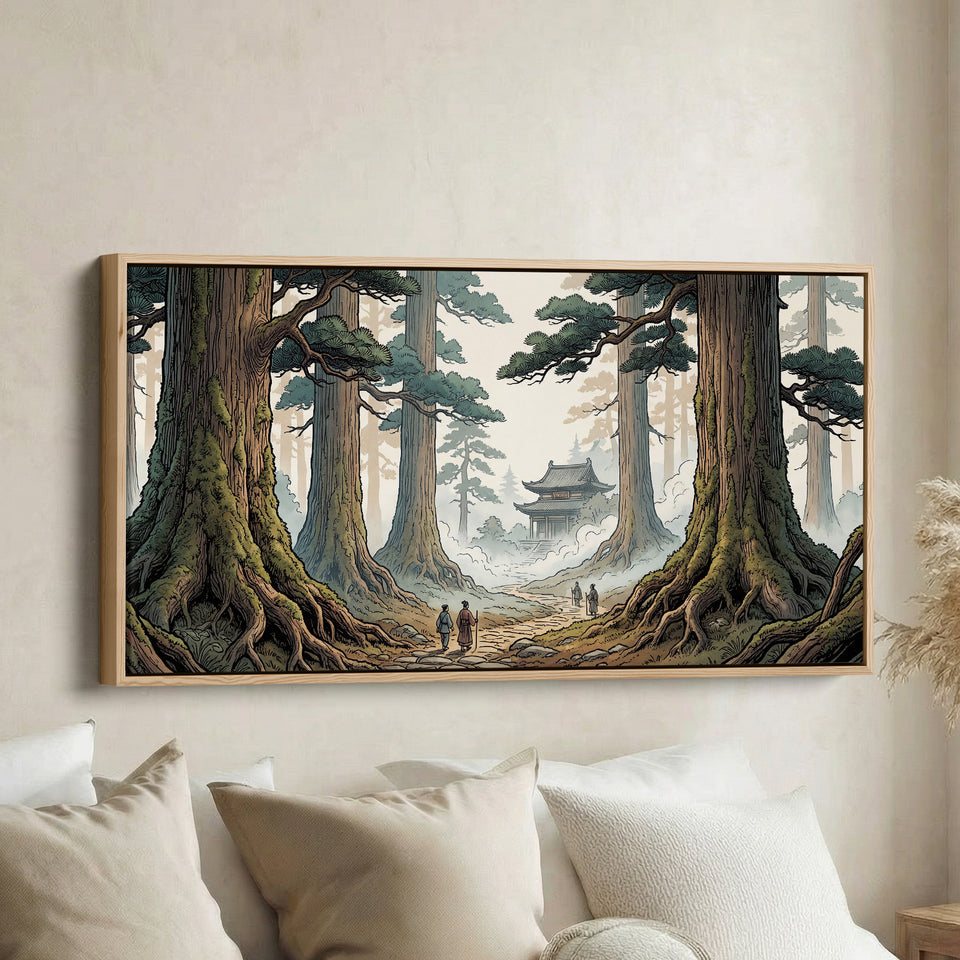 Japanese Forest Temple Horizontal Wall Art Statement Wall Decor For Living Room