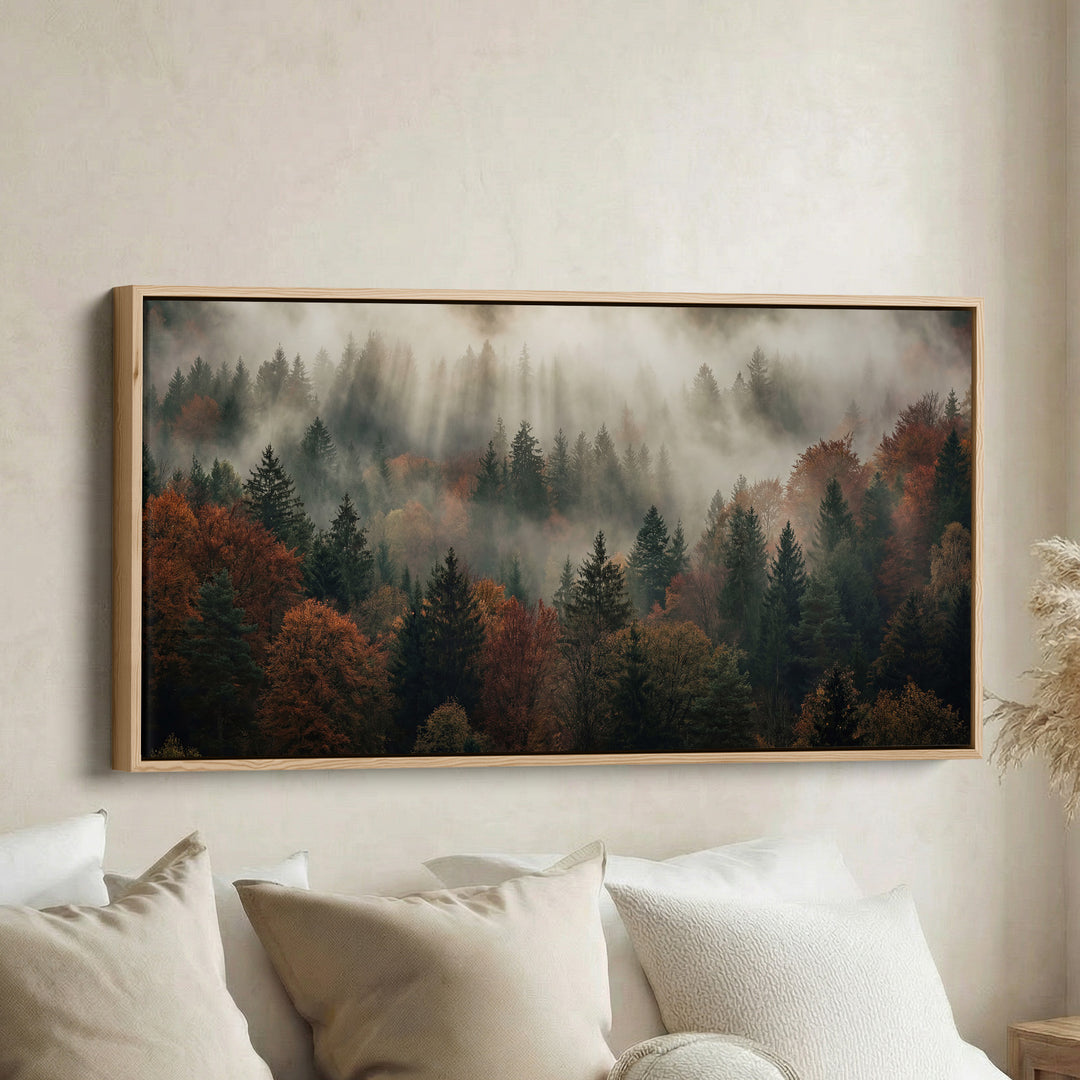 Misty Woodland Bedroom Wall Art Extra Wide Canvas For Hallway