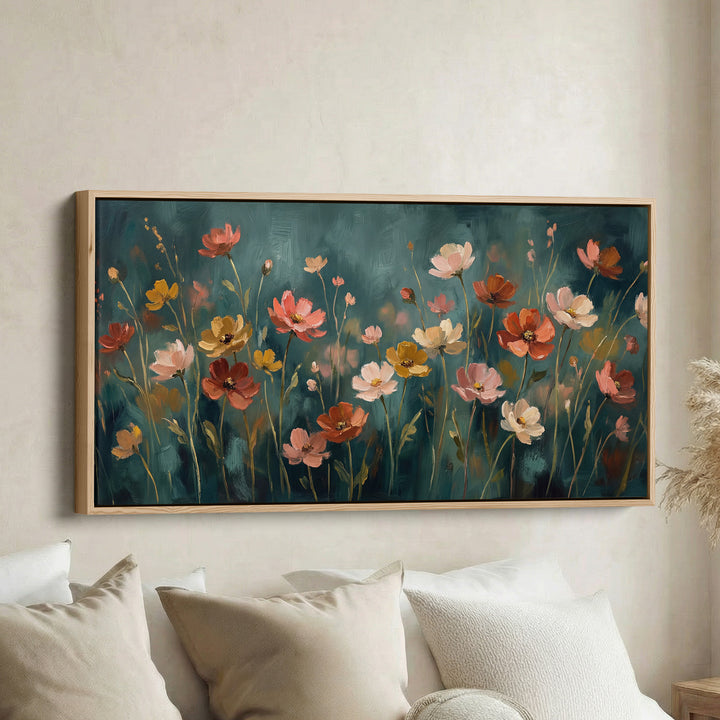 Pastel Wildflowers Wide Canvas Statement Wall Decor For Living Room
