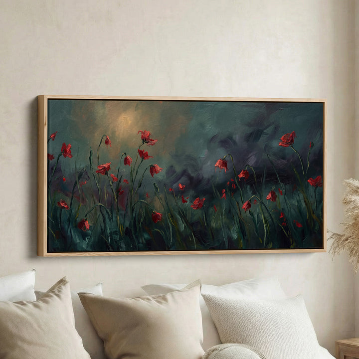 Red Poppies Panoramic Wall Art Horizontal Canvas Print For Bedroom