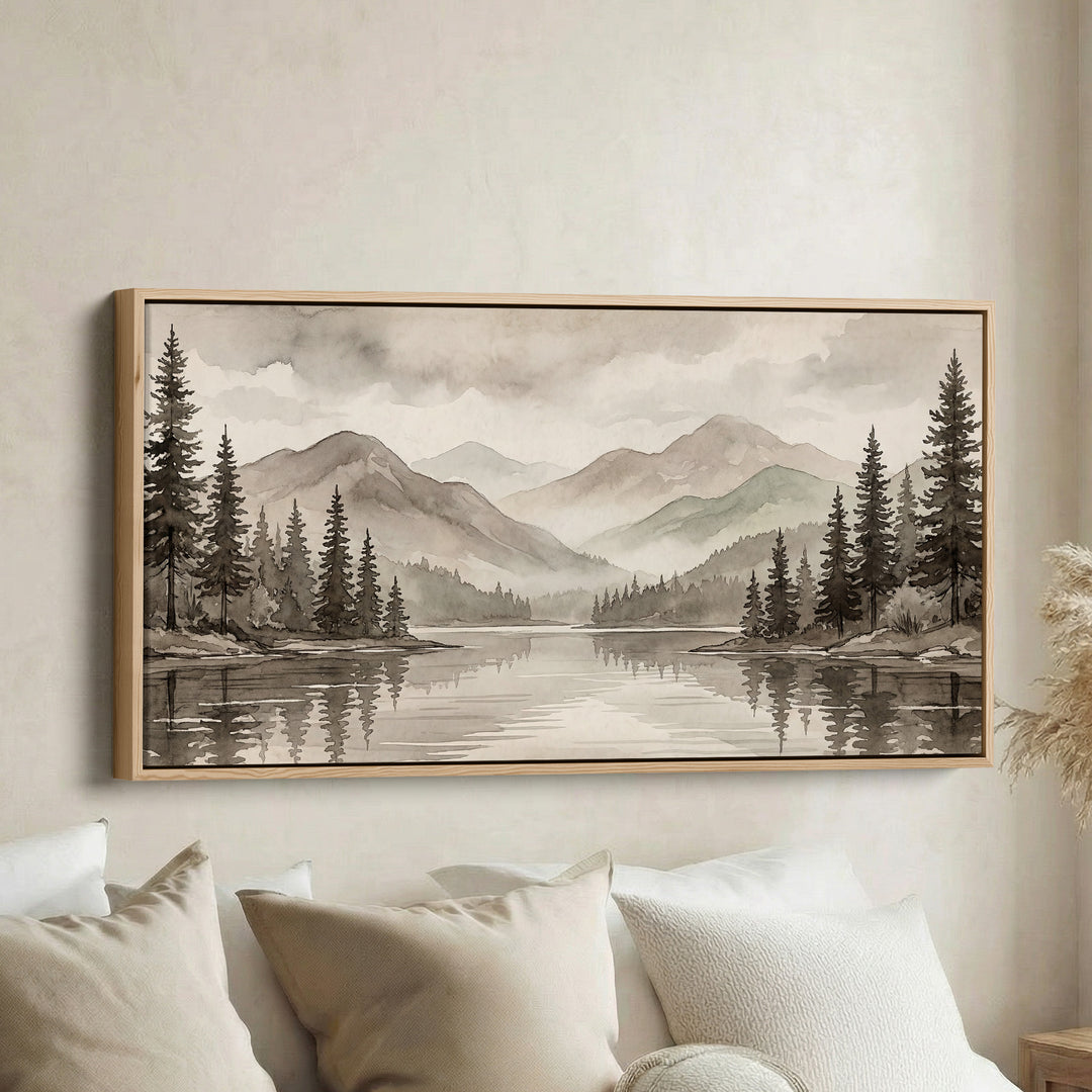 Misty Mountain Lake Wide Canvas Statement Wall Decor For Living Room