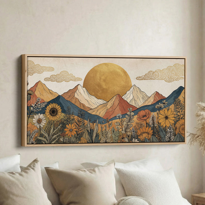 Stylised Mountain And Sun Large Wall Art Oversized Wall Decor For Living Room