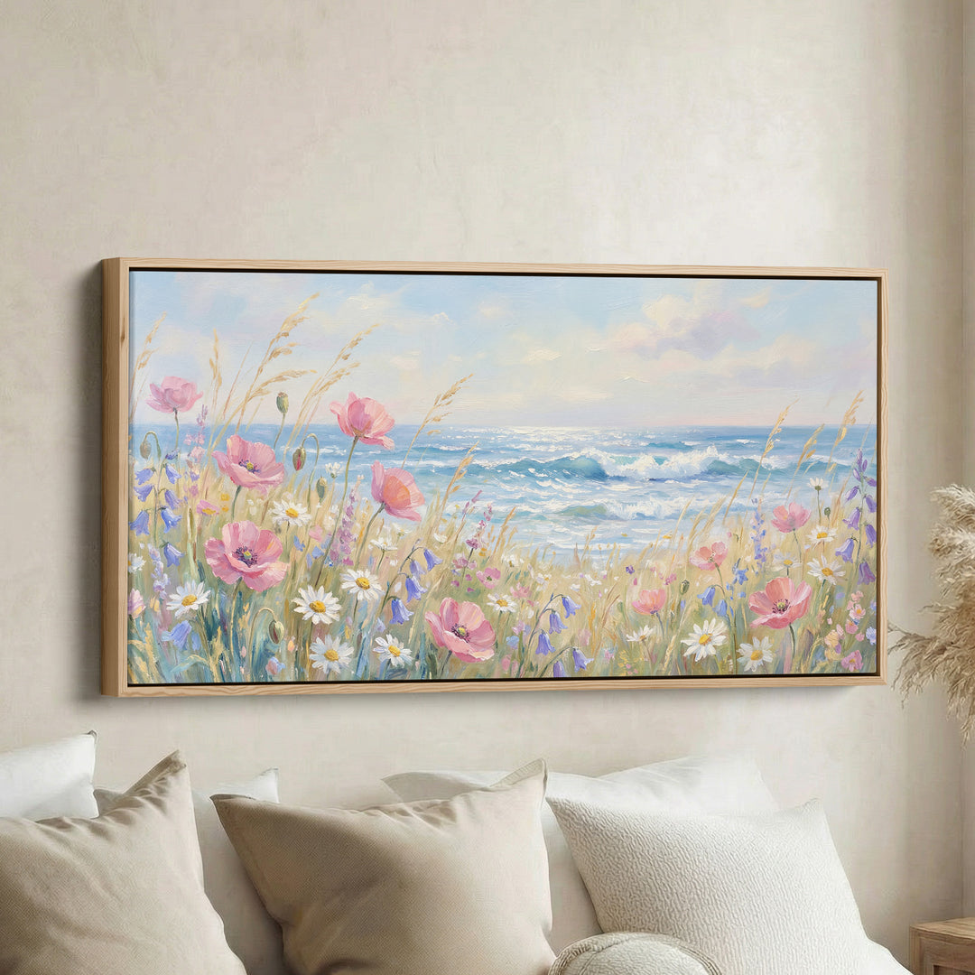 Coastal Wildflowers Horizontal Wall Art Extra Wide Canvas For Living Room