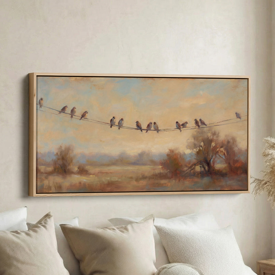Sunset Birds Large Wall Art Extra Wide Canvas For Living Room