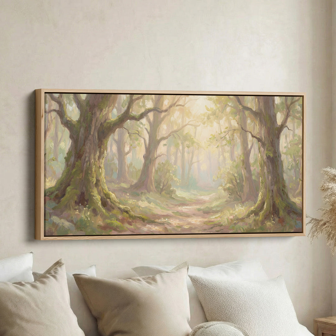 Sunlit Woodland Long Wall Art Horizontal Canvas Print For Hallway