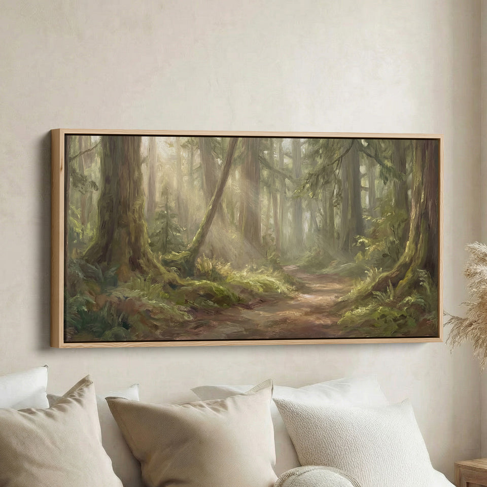 Forest Trail Horizontal Wall Art Panoramic Canvas Print For Bedroom