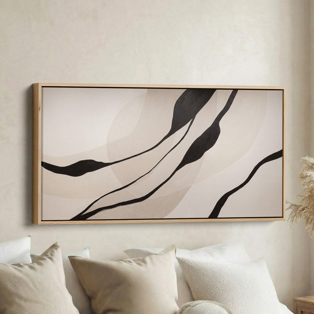 Bedroom Wall Art Black Organic Lines Extra Wide Canvas Office