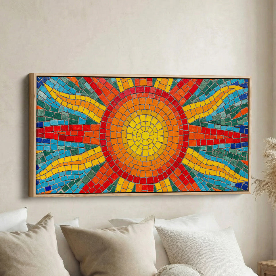 Wide Canvas Mosaic Sun Pattern Panoramic Canvas Print Living Room