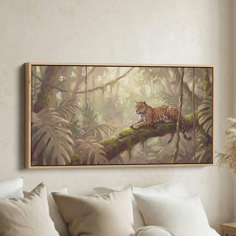 Wide Framed Canvas Leopard In Jungle Extra Wide Canvas Living Room