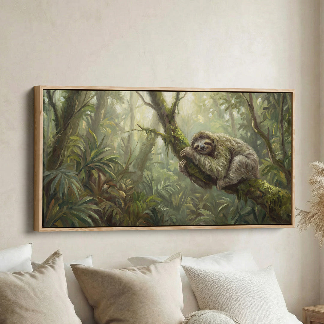 Horizontal Wall Art Sloth On Tree Branch Panoramic Canvas Print Bedroom
