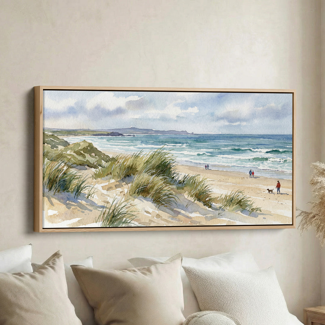 Coastal Dunes above bed wall art Panoramic Canvas Print Living Room