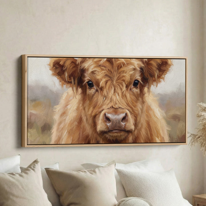 Highland Cow Portrait Bedroom wall art Framed Canvas Print Hallway
