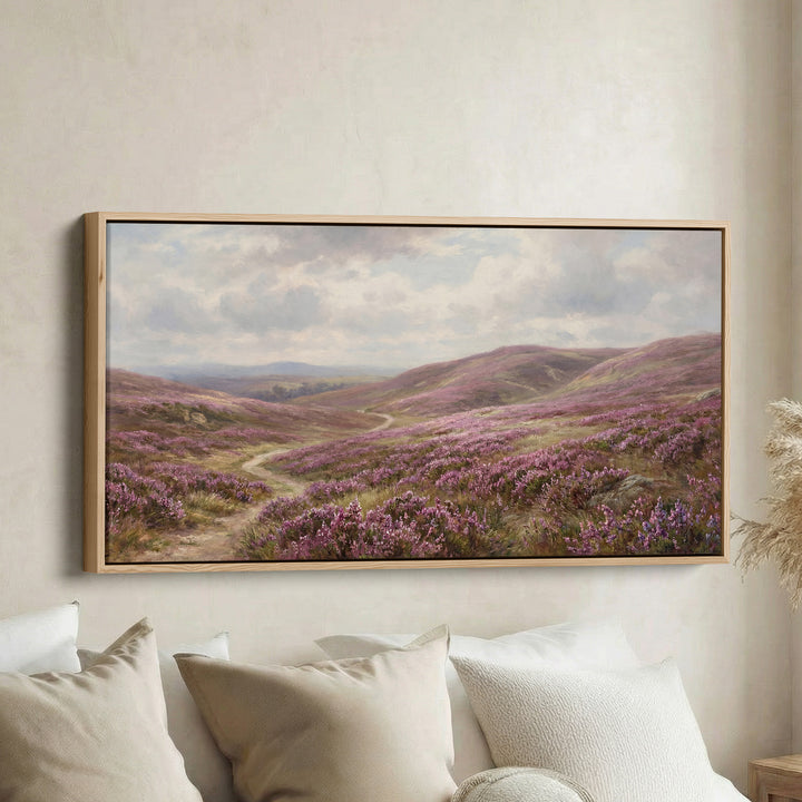 Heather Moorland wide framed canvas Panoramic Canvas Print Bedroom