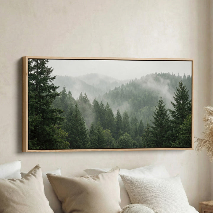Misty Pine Hills Horizontal Wall Art Framed Canvas Print For Living Room