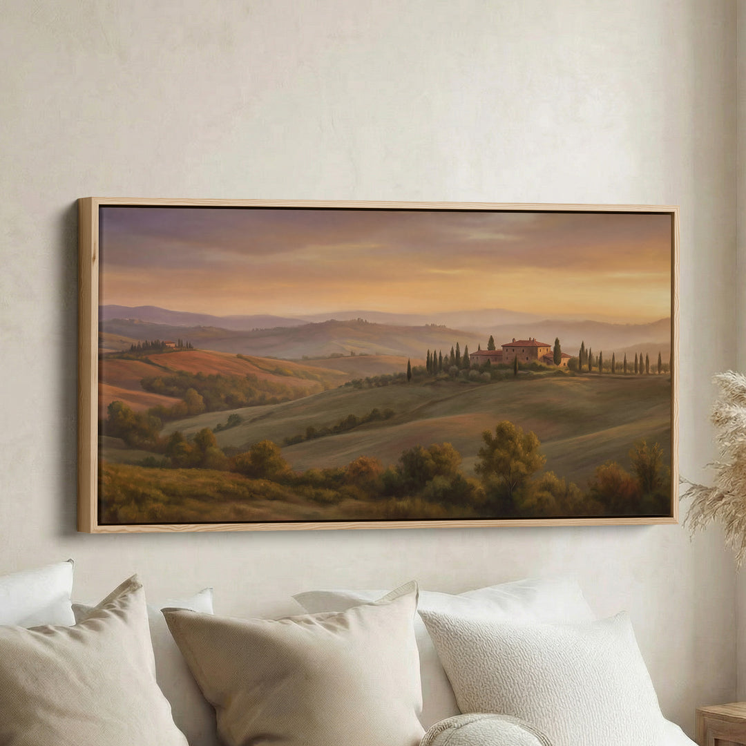 Tuscan Hills Farmhouse Above Bed Wall Art Extra Wide Canvas For Bedroom