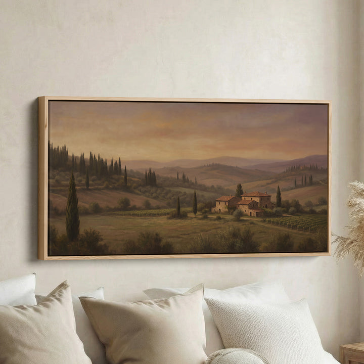 Tuscan Countryside Villa Above Soft Wall Art Panoramic Canvas Print For Living Room