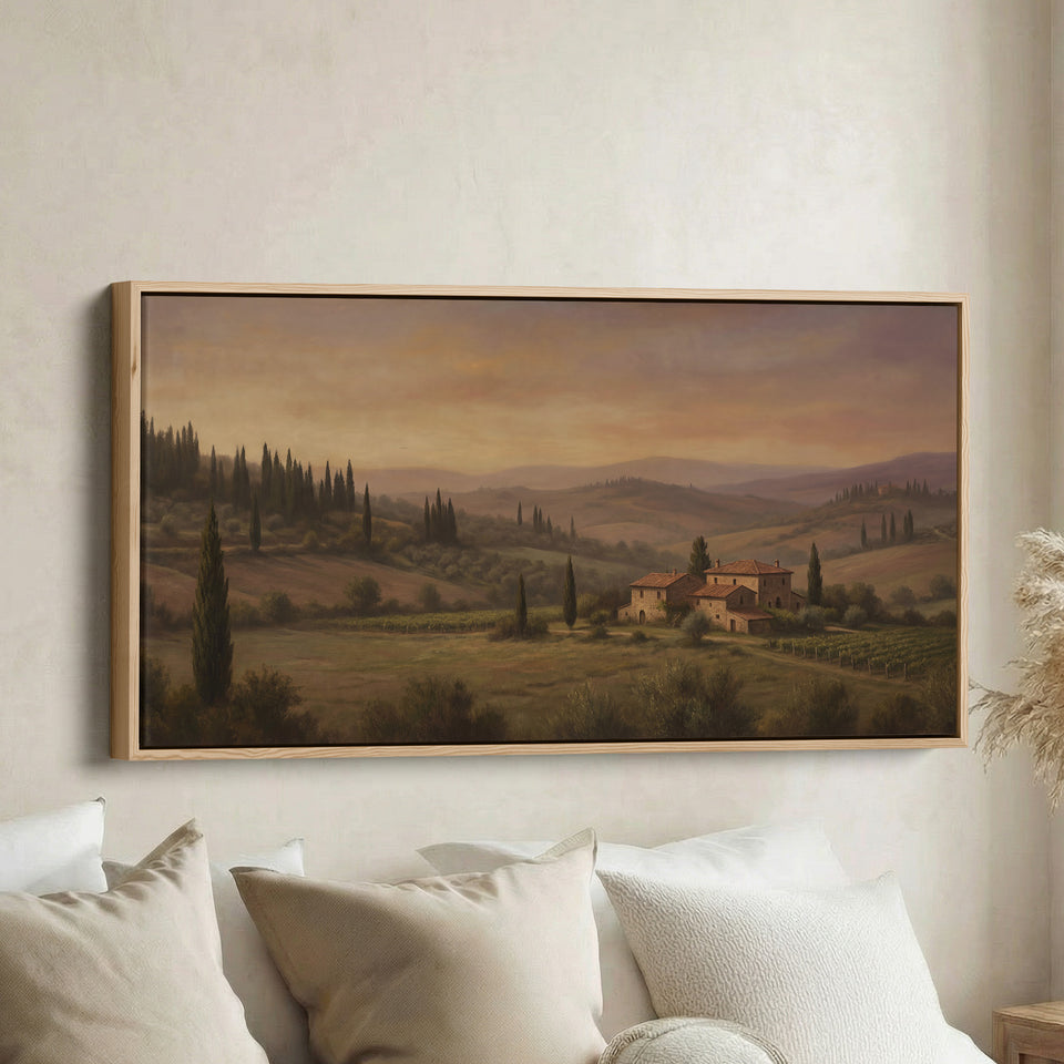 Tuscan Countryside Villa Above Soft Wall Art Panoramic Canvas Print For Living Room