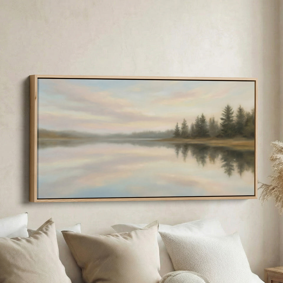 Calm Lake Reflection Wide Canvas Horizontal Canvas Print For Living Room