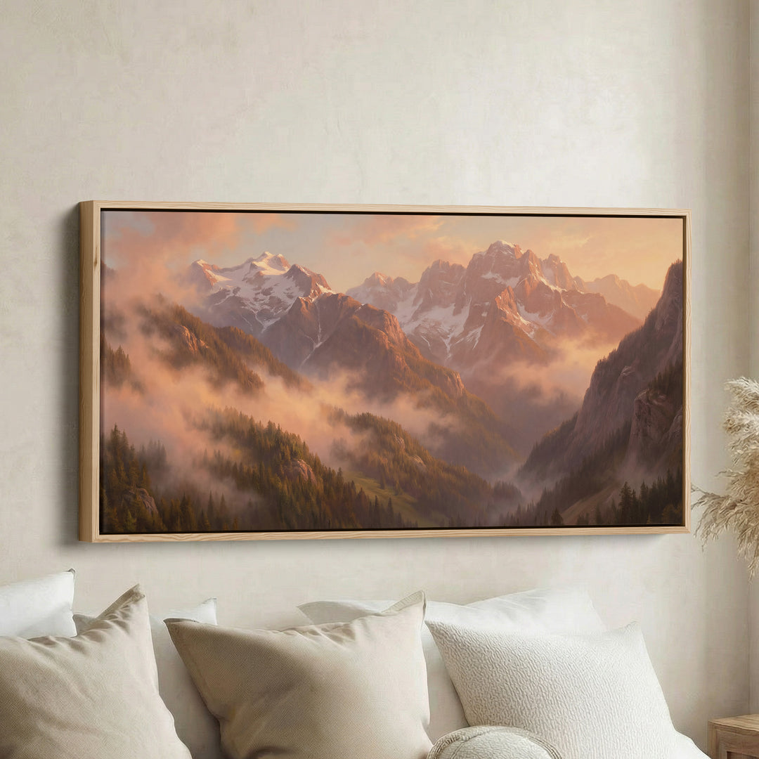 Mountain Valley Sunrise Wide Framed Canvas Extra Wide Canvas For Living Room