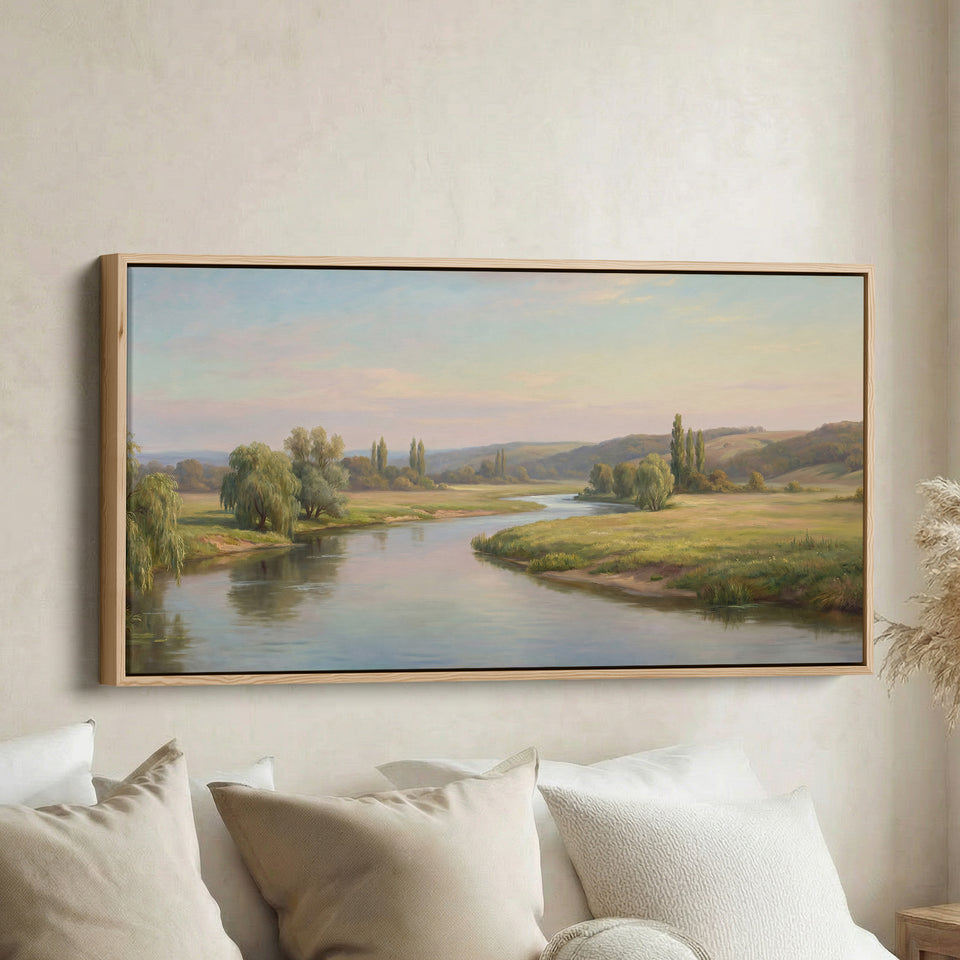 Countryside River long wall art Panoramic Canvas Print For Living Room