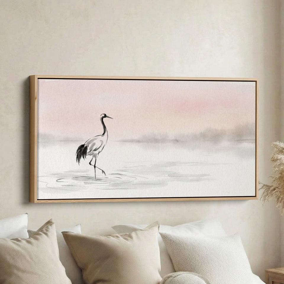 Crane In Water horizontal wall art Statement Wall Decor For Bedroom