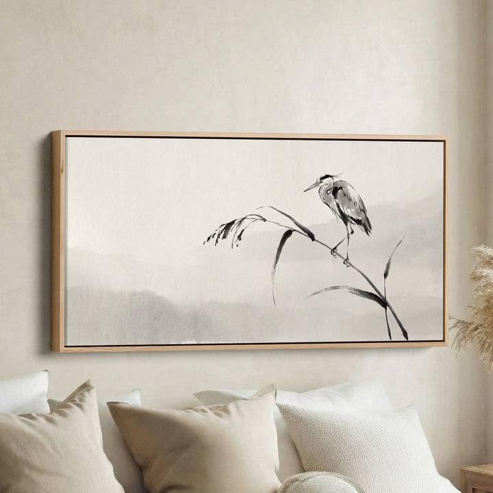 Ink Heron Horizontal Wall Art Framed Canvas Print For Bedroom