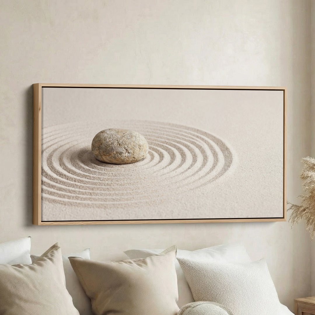 Zen Stone Above Bed Wall Art Horizontal Canvas Print For Living Room