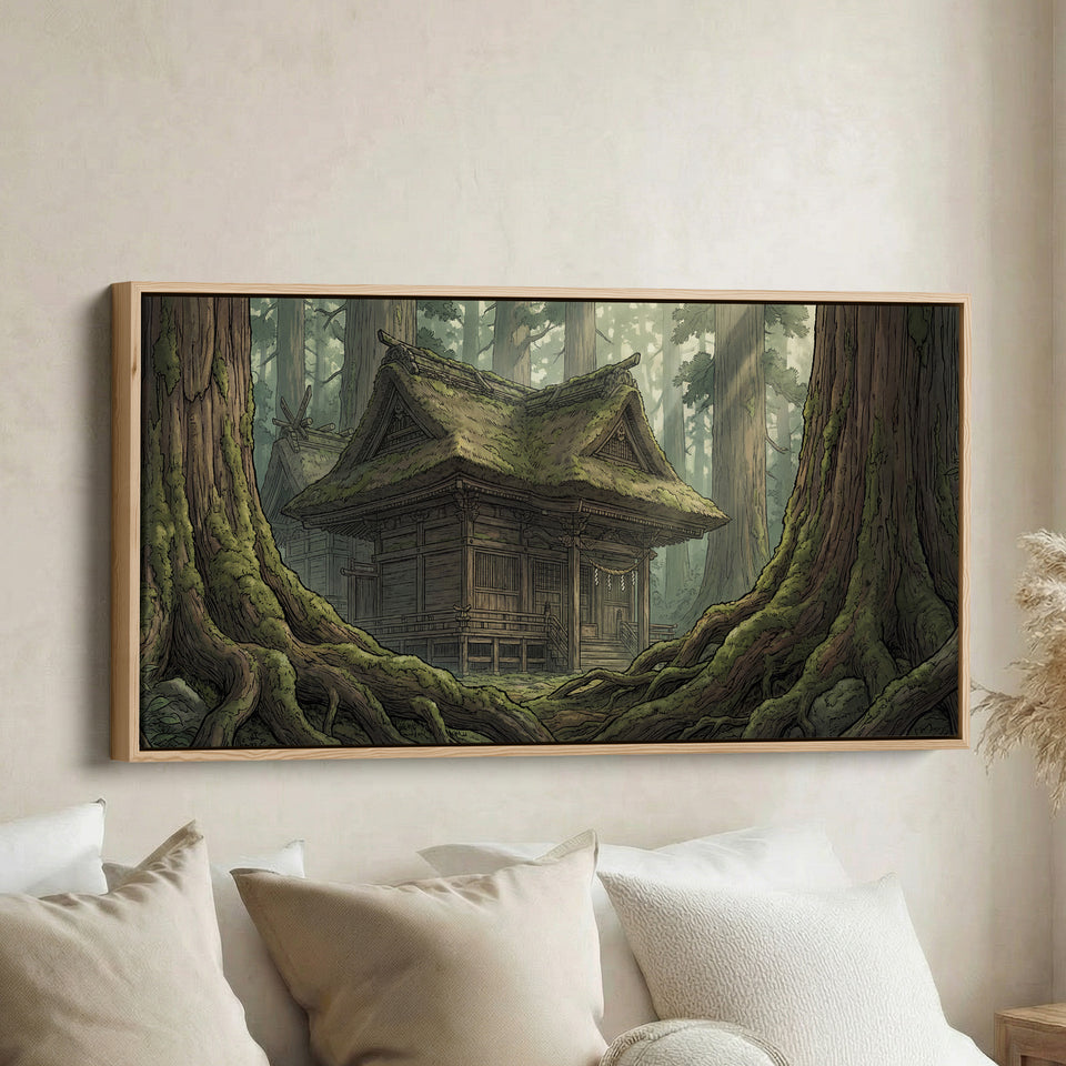 Forest Shrine Above Soft Wall Art Panoramic Canvas Print For Hallway