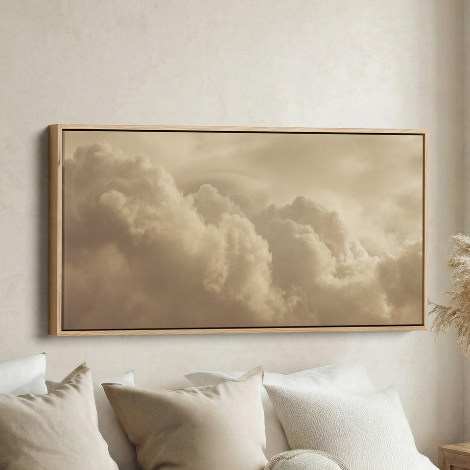 Warm Sepia Clouds Horizontal Wall Art Panoramic Canvas Print For Living Room