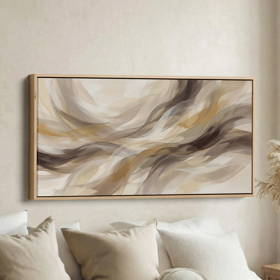 Flowing Waves Above Bed Wall Art Horizontal Canvas Print For Living Room