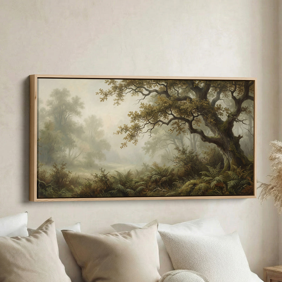 Misty Woodland Wide Framed Canvas Oversized Wall Decor For Living Room