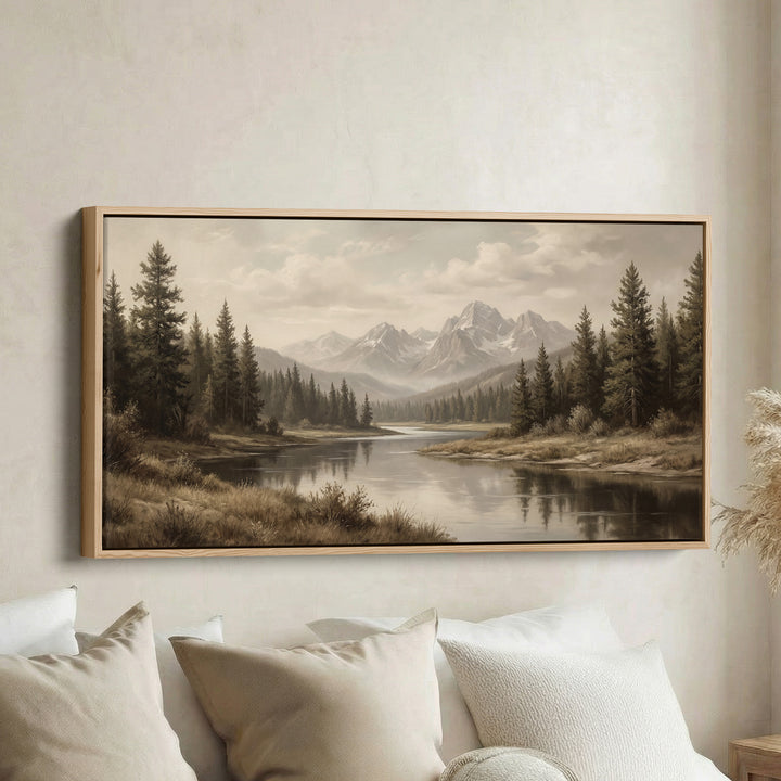 Mountain River Horizontal Wall Art Panoramic Canvas Print For Office